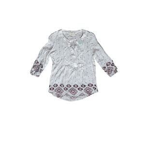 NWT Fun2Fun Kearney Henley Top‎ White Printed Boho Popover Size X-Small